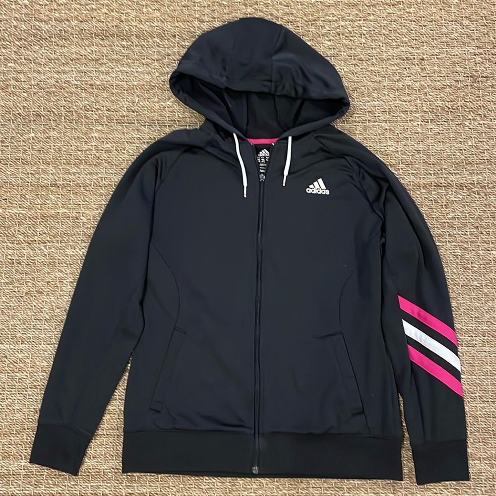 Adidas black full zip vintage hoodie with pockets - women’s large